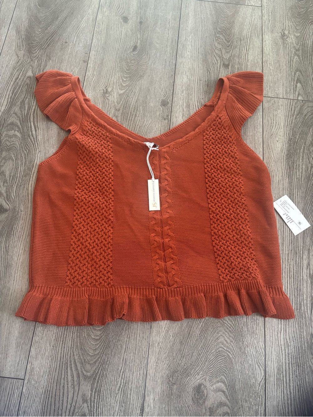 Jessica Simpson Rust Knit Ruffle-Hem Women’s Top